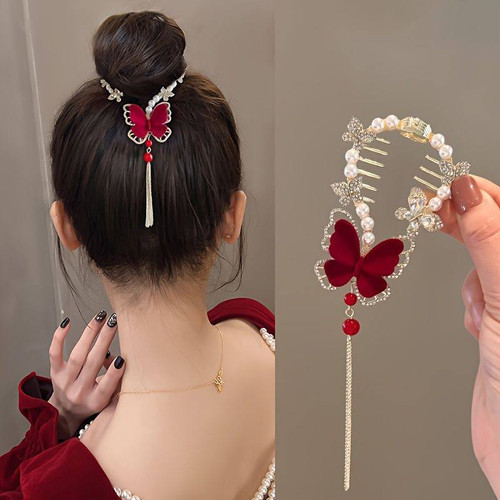 گیره گوجه ای پروانه مخملی آویز دار